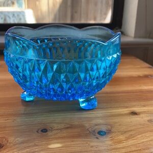 Antique blue footed diamond point dish small feet